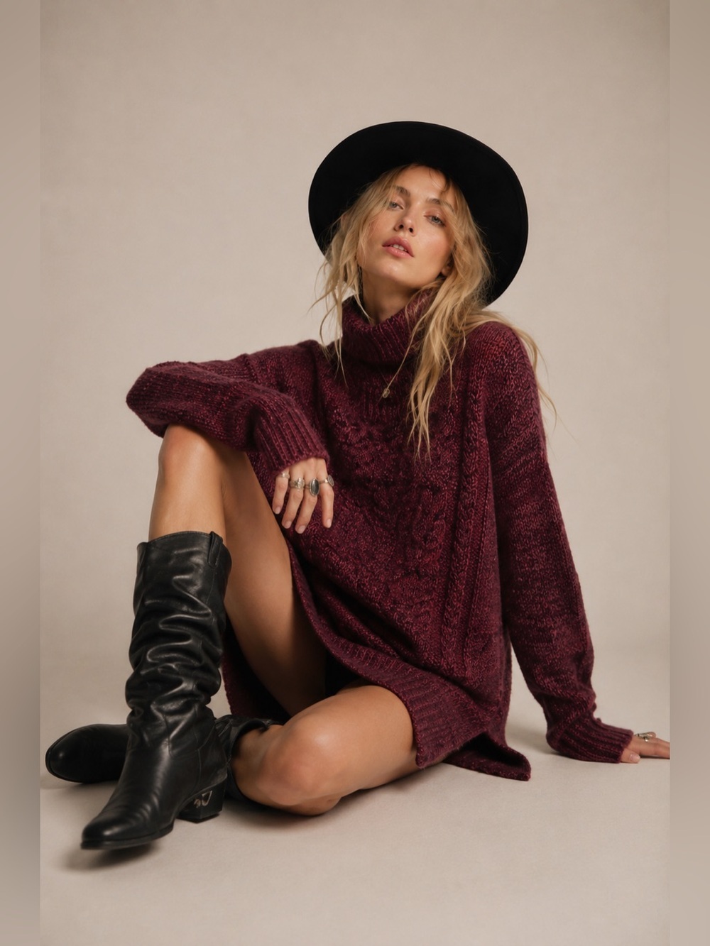 Free People Runway Cable Knit Sweater Dress Burgundy Size S
